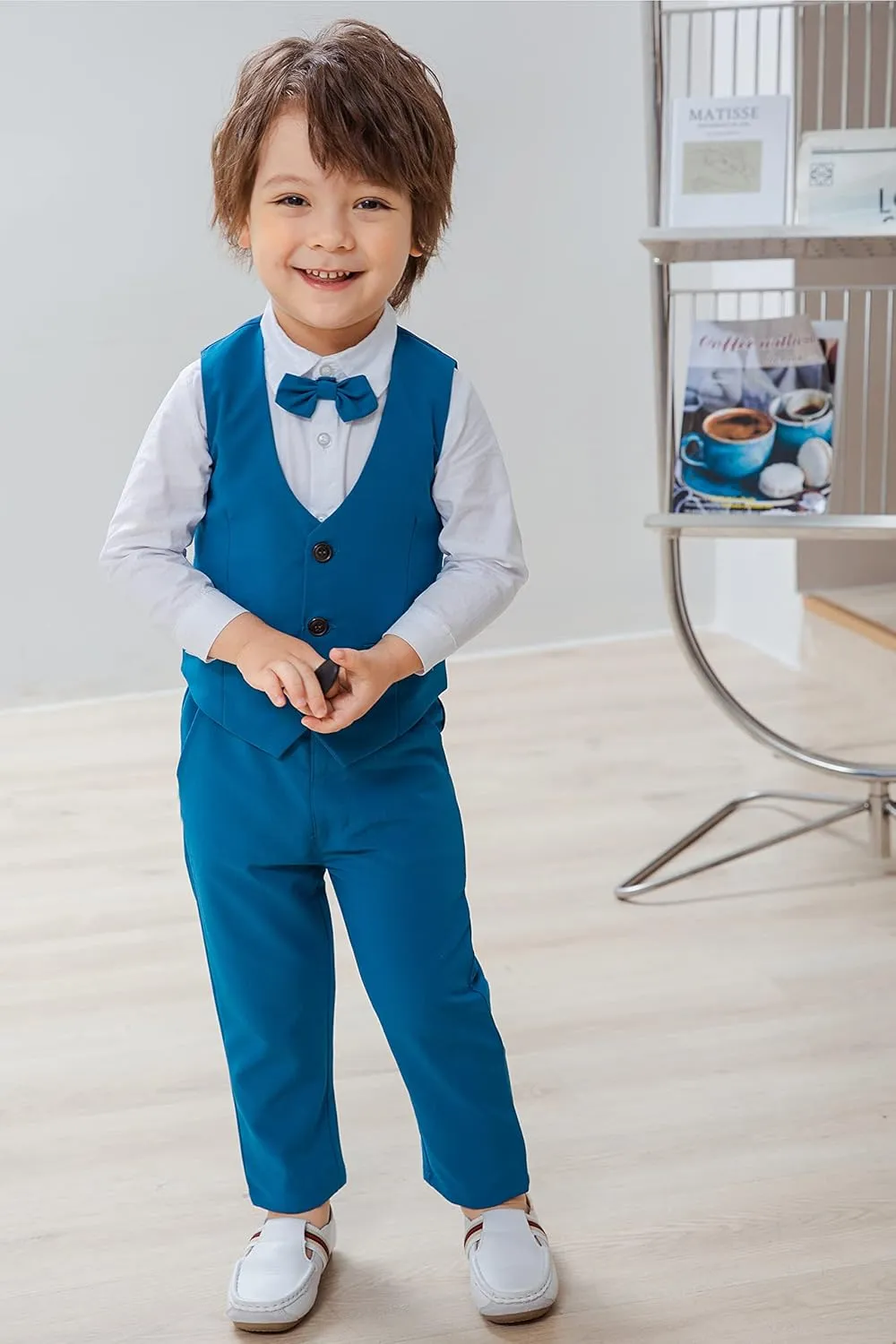 Boys 3Pcs Clothing Sets Cotton Long Sleeve Bowtie Shirts  Vest  Pants Casual Suit