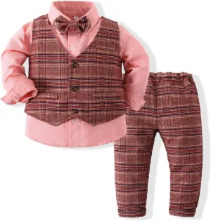 Boys 3Pcs Clothing Sets Cotton Long Sleeve Bowtie Shirts  Vest  Pants Casual Suit