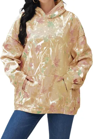 Camo Hoodies Womens Sweatshirt Maple Leaf Print Oversized Fleece Sweatshirts Classic Pullover Tunic Tops with Pocket