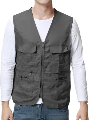 Cargo Vest for Men Utility Fishing Vests Outdoor Summer Lightweight Work Vests Zip Up Sleeveless Vest with Pockets