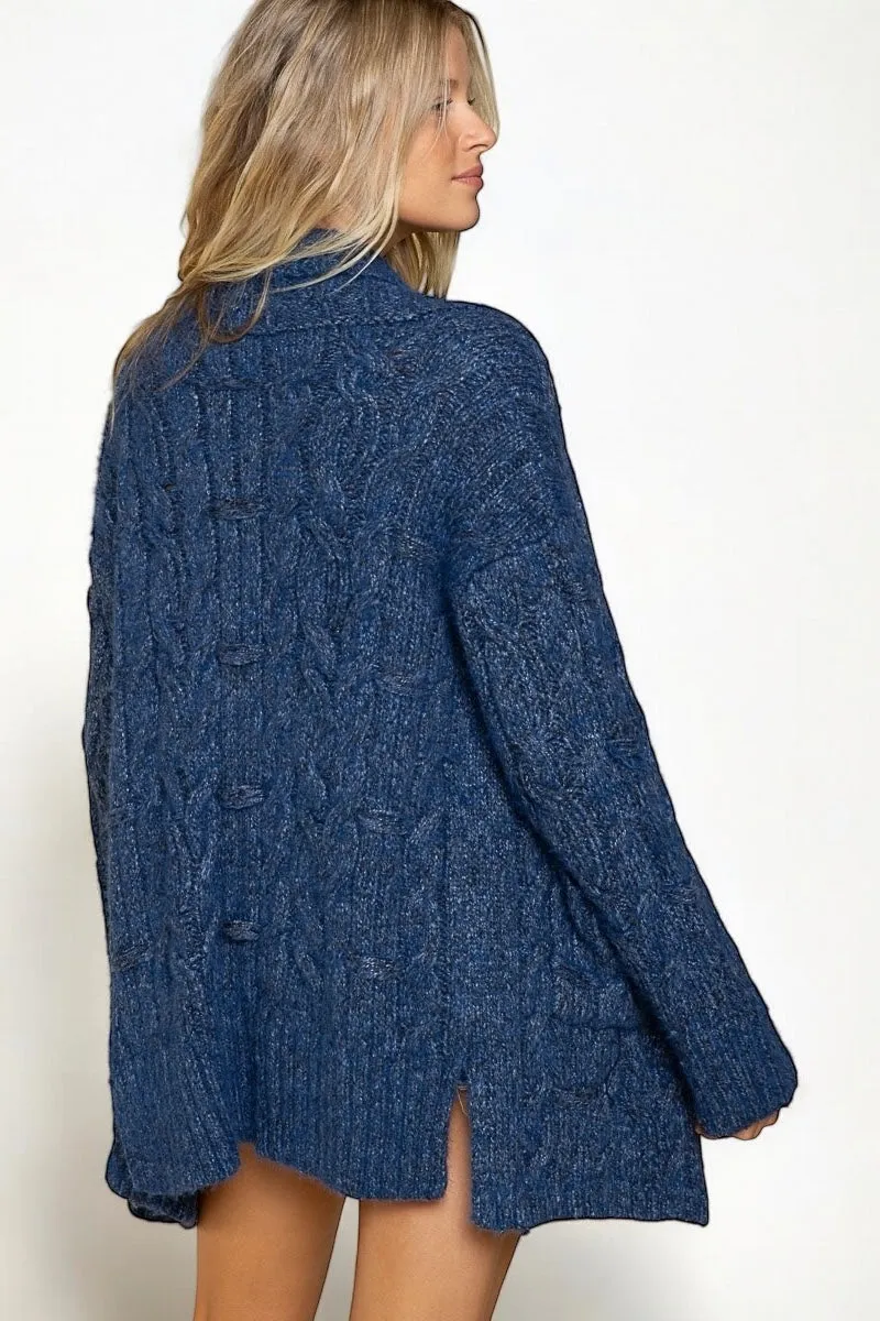 City Park Cable Knit Lapel Collar Cardigan