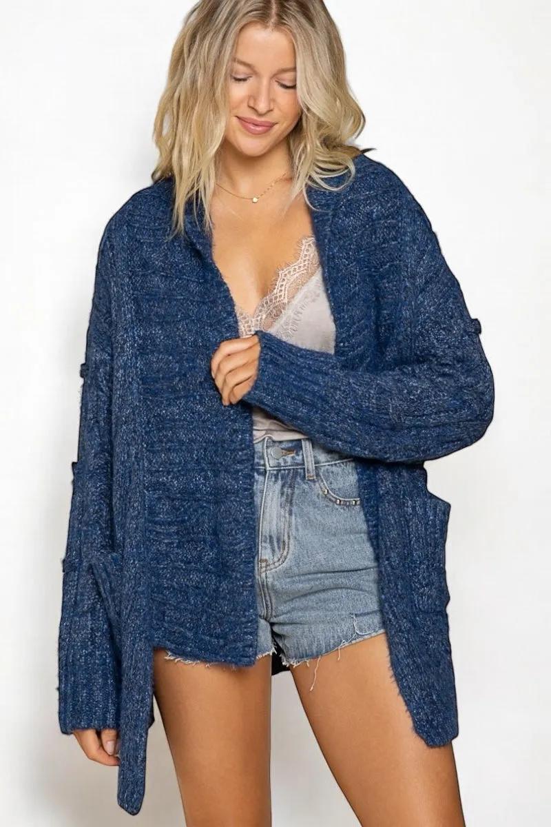 City Park Cable Knit Lapel Collar Cardigan