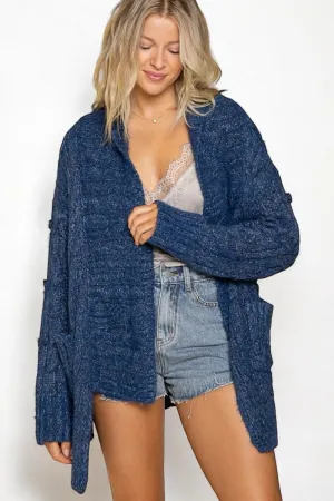 City Park Cable Knit Lapel Collar Cardigan