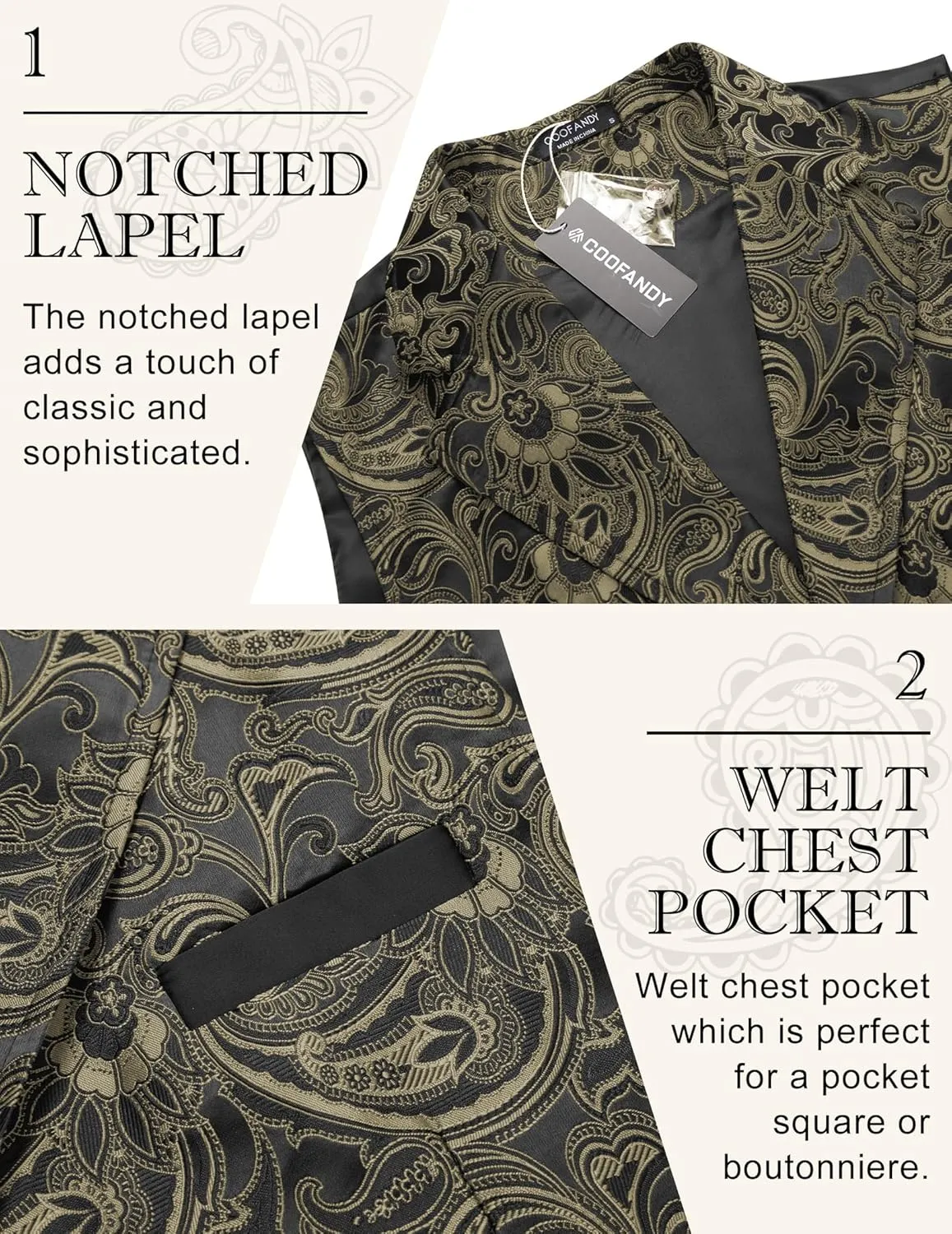COOFANDY Mens Suit Vest Paisley Floral Victorian Vests Gothic Steampunk Formal Waistcoat Tuxedo Vests with Notched Lapels