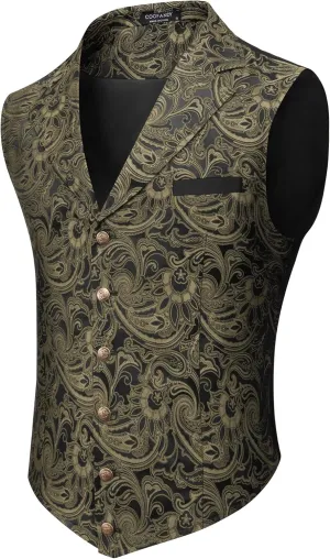 COOFANDY Mens Suit Vest Paisley Floral Victorian Vests Gothic Steampunk Formal Waistcoat Tuxedo Vests with Notched Lapels