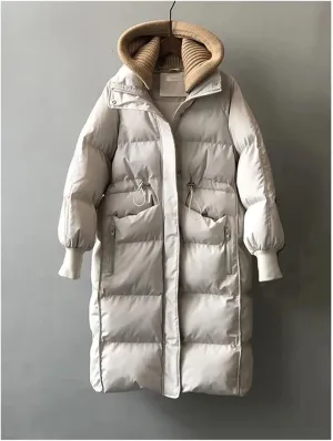 Cotton Padded Woolen Removable Hooded Down Jacket for Women's Winter Long Loose Thickened Warm Snow Parka Coat(XXL(72-80kg))