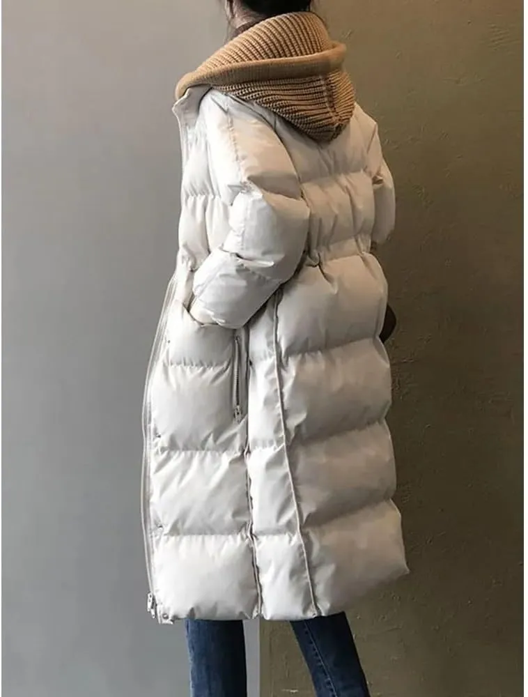 Cotton Padded Woolen Removable Hooded Down Jacket for Women's Winter Long Loose Thickened Warm Snow Parka Coat(XXL(72-80kg))
