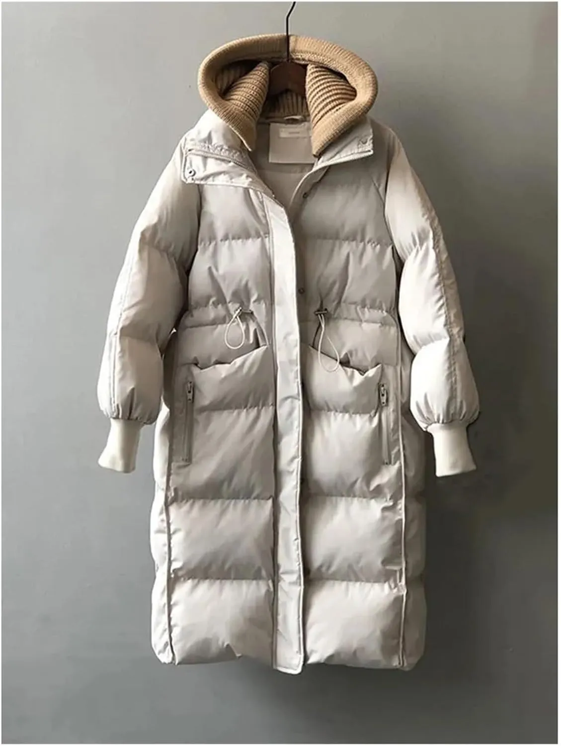 Cotton Padded Woolen Removable Hooded Down Jacket for Women's Winter Long Loose Thickened Warm Snow Parka Coat(XXL(72-80kg))