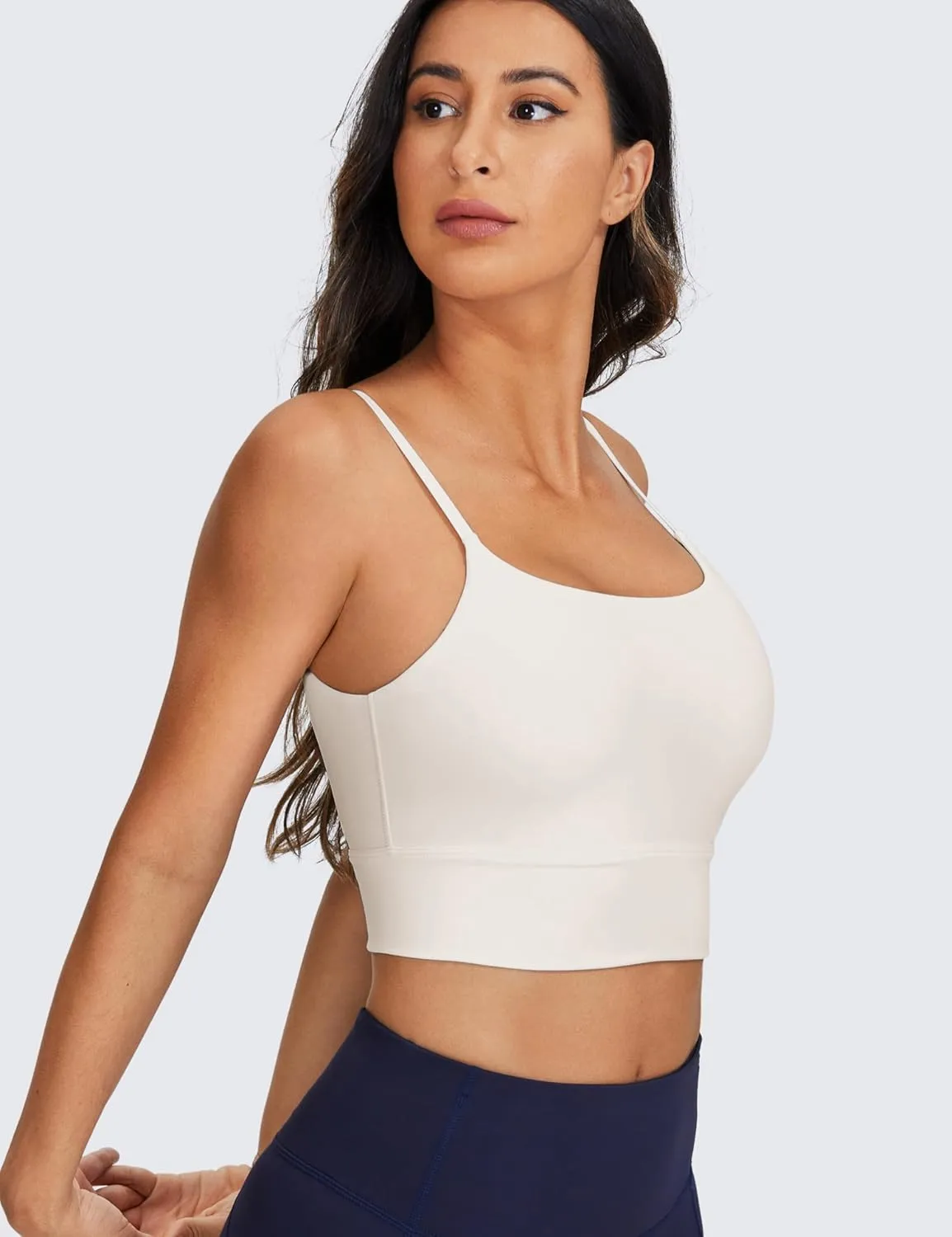 CRZ YOGA Adjustable Longline Sports Bra for Women - V Back Wireless Workout Padded Yoga Camisole Cropped Tank Tops