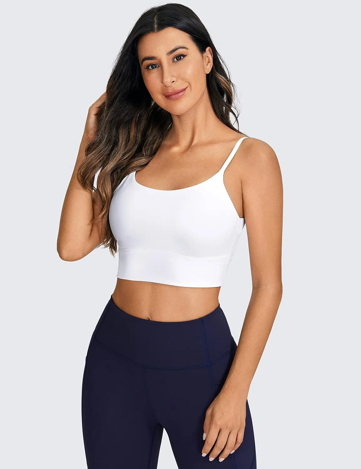 CRZ YOGA Adjustable Longline Sports Bra for Women - V Back Wireless Workout Padded Yoga Camisole Cropped Tank Tops