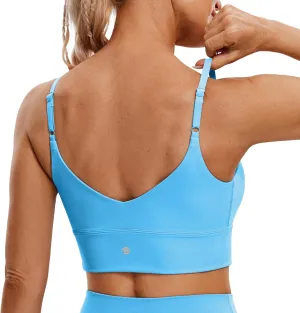 CRZ YOGA Adjustable Longline Sports Bra for Women - V Back Wireless Workout Padded Yoga Camisole Cropped Tank Tops