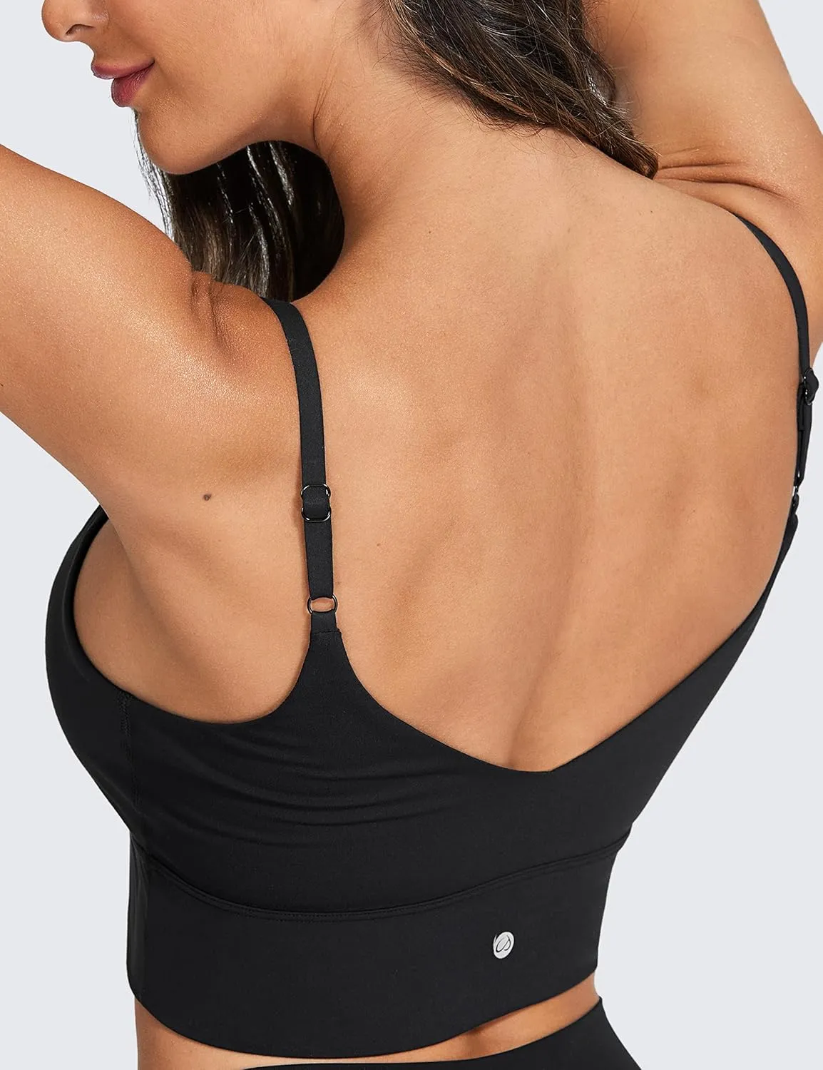 CRZ YOGA Adjustable Longline Sports Bra for Women - V Back Wireless Workout Padded Yoga Camisole Cropped Tank Tops