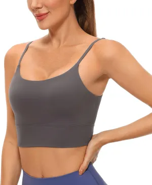 CRZ YOGA Adjustable Longline Sports Bra for Women - V Back Wireless Workout Padded Yoga Camisole Cropped Tank Tops