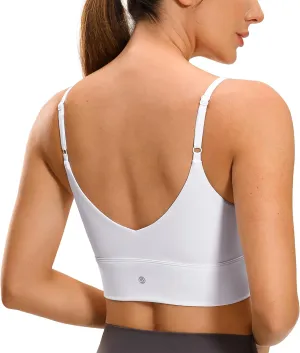 CRZ YOGA Adjustable Longline Sports Bra for Women - V Back Wireless Workout Padded Yoga Camisole Cropped Tank Tops