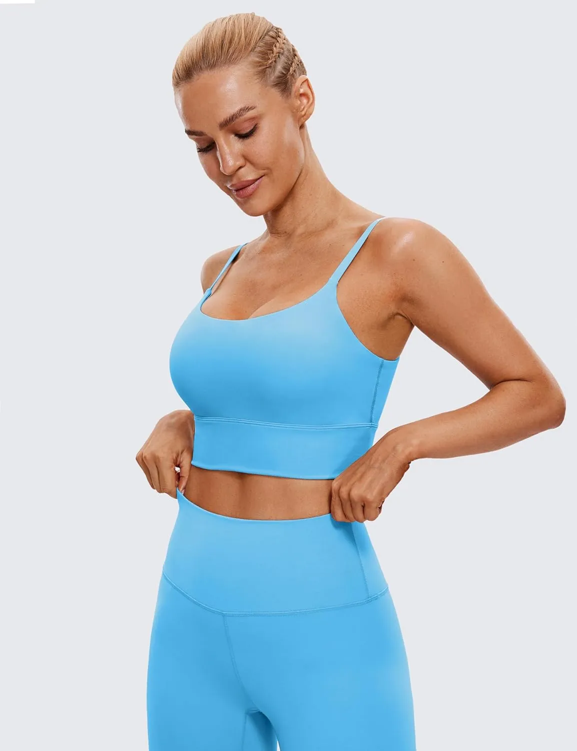 CRZ YOGA Adjustable Longline Sports Bra for Women - V Back Wireless Workout Padded Yoga Camisole Cropped Tank Tops
