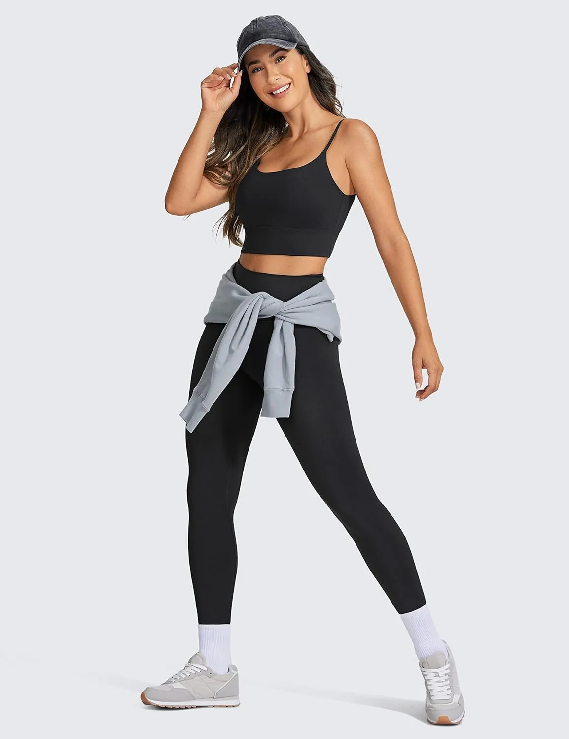 CRZ YOGA Adjustable Longline Sports Bra for Women - V Back Wireless Workout Padded Yoga Camisole Cropped Tank Tops