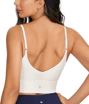 CRZ YOGA Adjustable Longline Sports Bra for Women - V Back Wireless Workout Padded Yoga Camisole Cropped Tank Tops