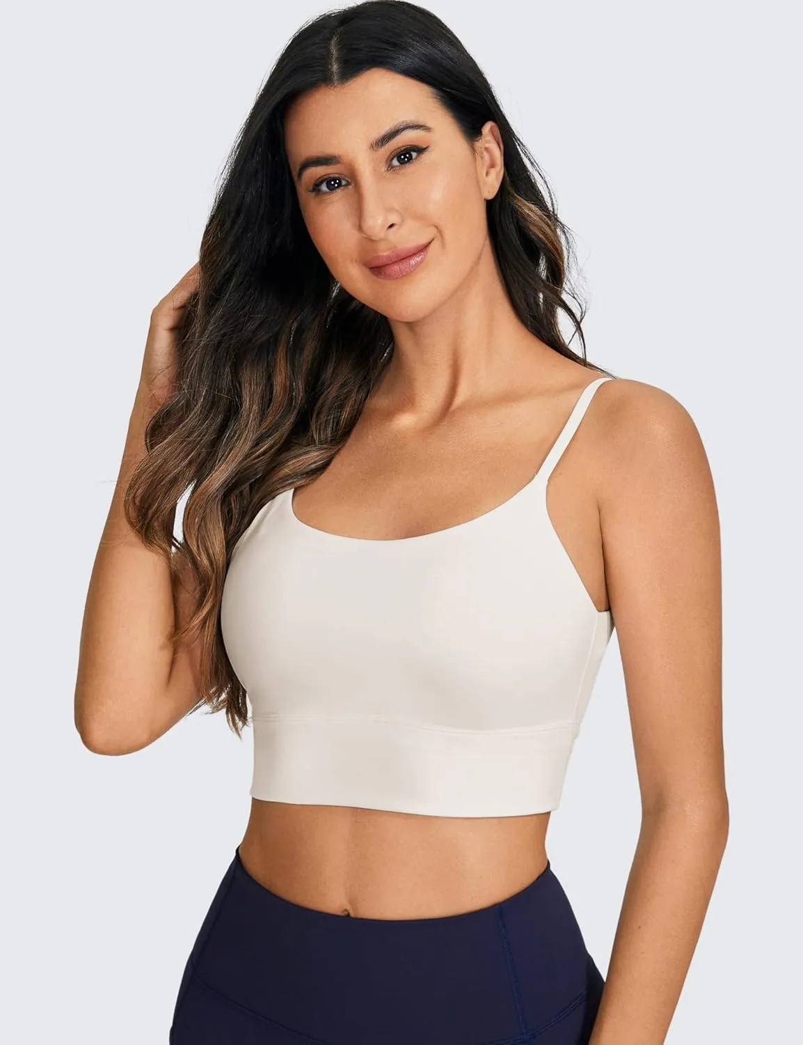 CRZ YOGA Adjustable Longline Sports Bra for Women - V Back Wireless Workout Padded Yoga Camisole Cropped Tank Tops