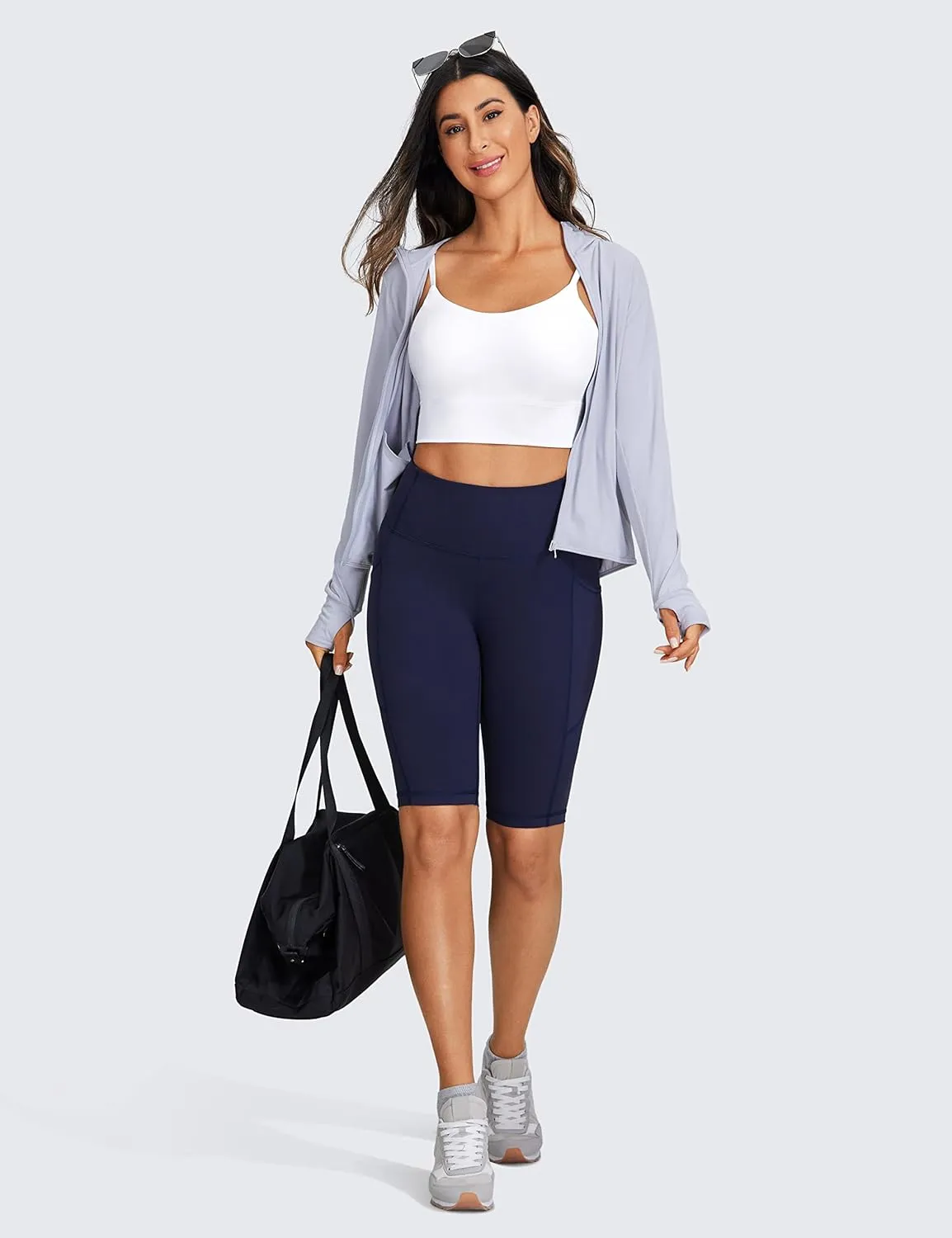 CRZ YOGA Adjustable Longline Sports Bra for Women - V Back Wireless Workout Padded Yoga Camisole Cropped Tank Tops