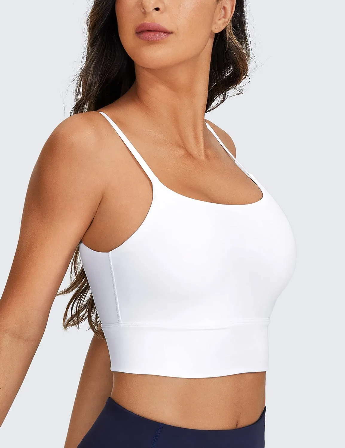 CRZ YOGA Adjustable Longline Sports Bra for Women - V Back Wireless Workout Padded Yoga Camisole Cropped Tank Tops