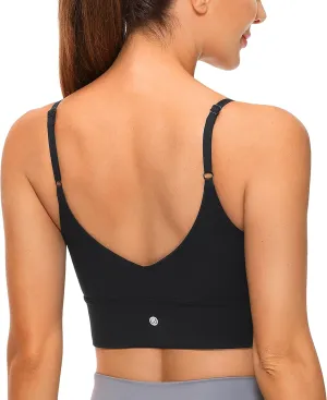CRZ YOGA Adjustable Longline Sports Bra for Women - V Back Wireless Workout Padded Yoga Camisole Cropped Tank Tops