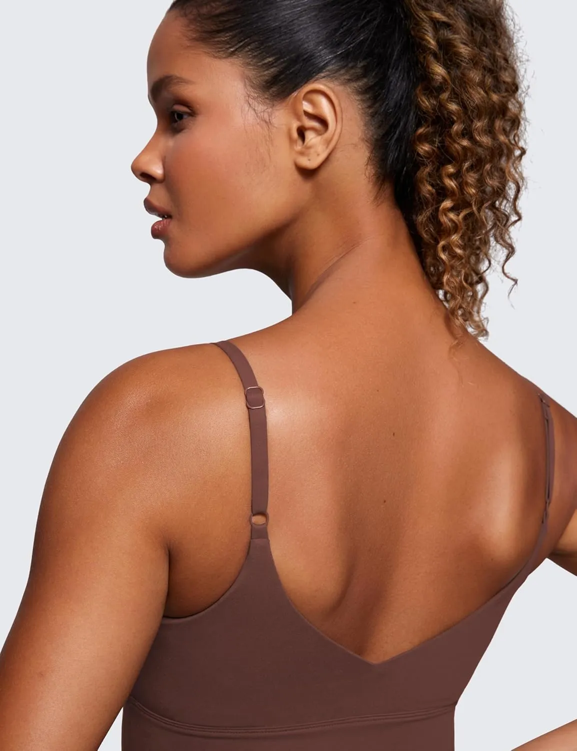 CRZ YOGA Adjustable Longline Sports Bra for Women - V Back Wireless Workout Padded Yoga Camisole Cropped Tank Tops