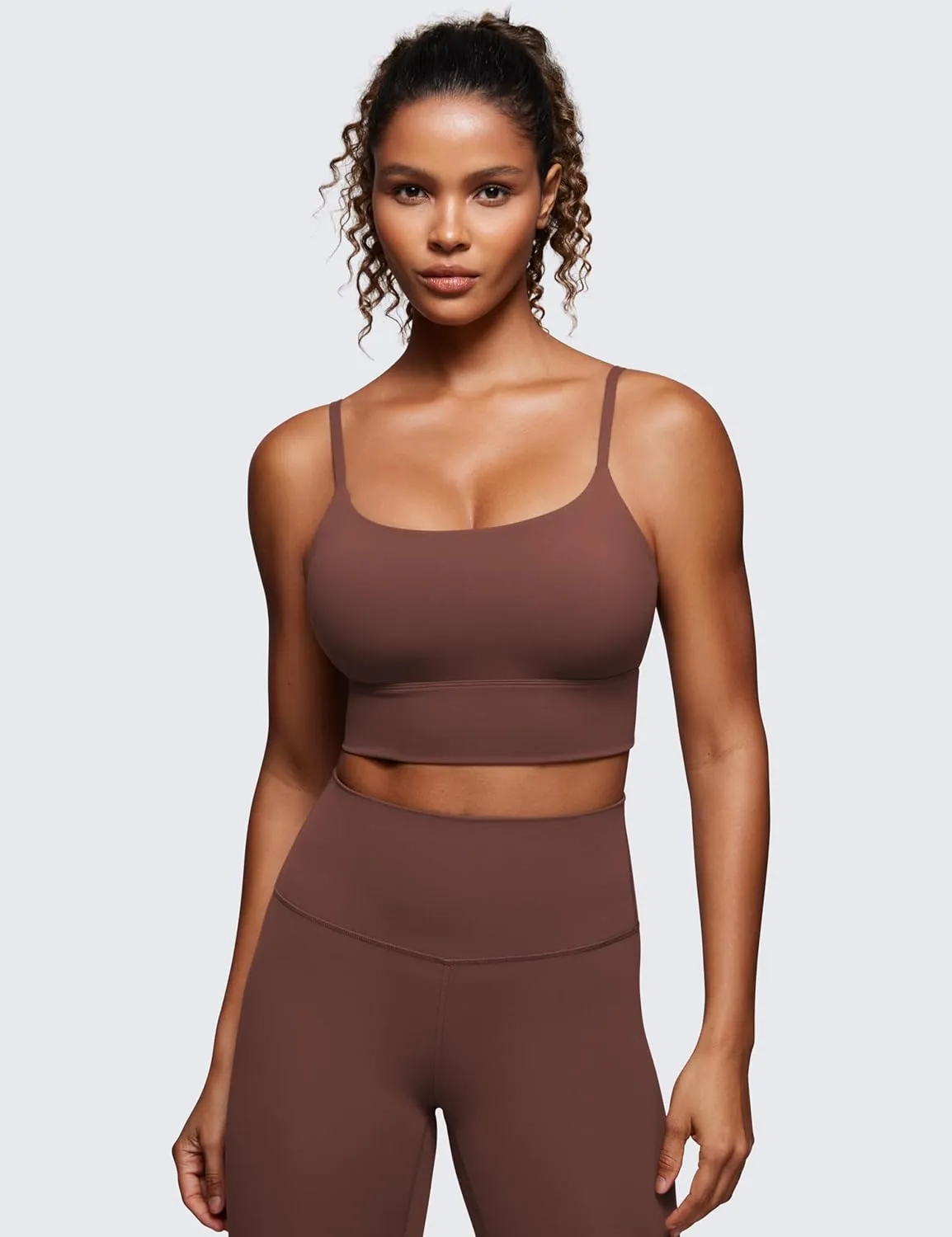 CRZ YOGA Adjustable Longline Sports Bra for Women - V Back Wireless Workout Padded Yoga Camisole Cropped Tank Tops