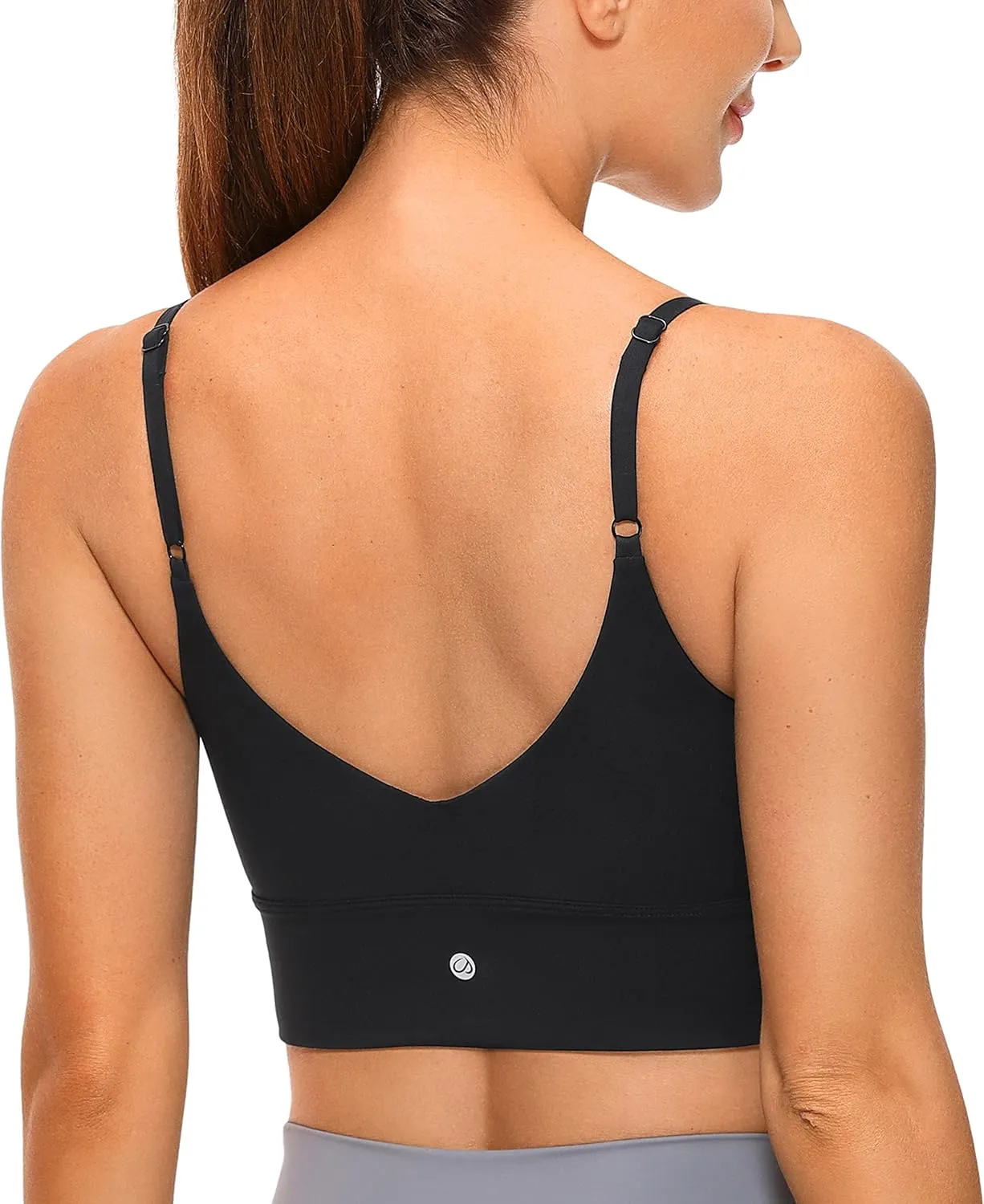 CRZ YOGA Adjustable Longline Sports Bra for Women - V Back Wireless Workout Padded Yoga Camisole Cropped Tank Tops