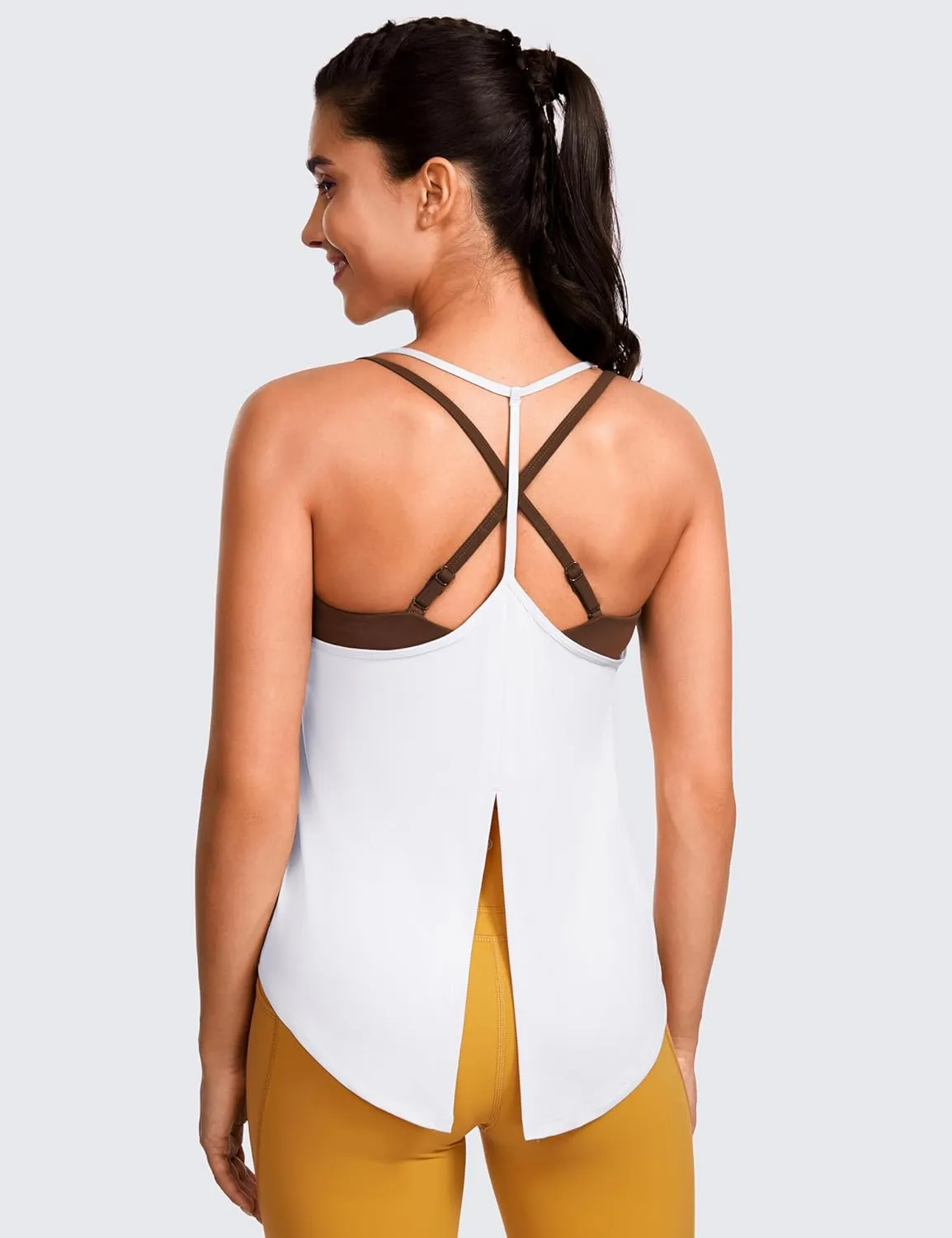 CRZ YOGA Lightweight Tie Back Workout Tank Top for Women V Neck Spaghetti Strap Yoga Sleeveless Shirts Halter Camisole