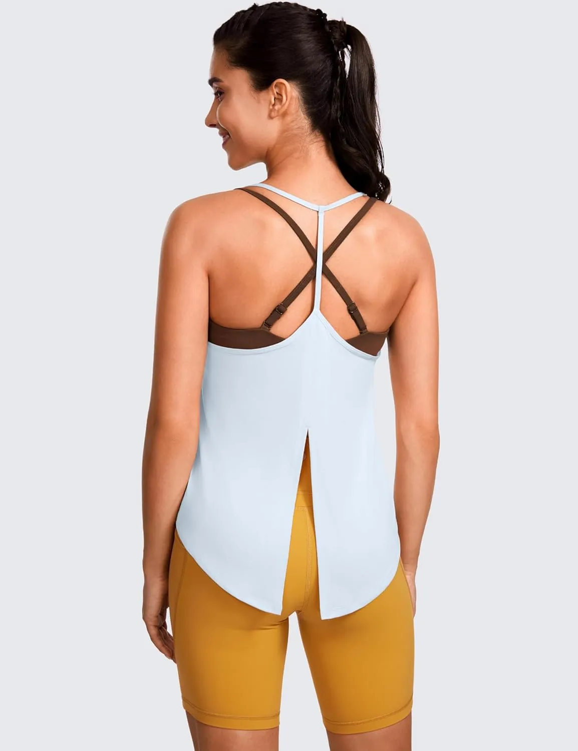 CRZ YOGA Lightweight Tie Back Workout Tank Top for Women V Neck Spaghetti Strap Yoga Sleeveless Shirts Halter Camisole
