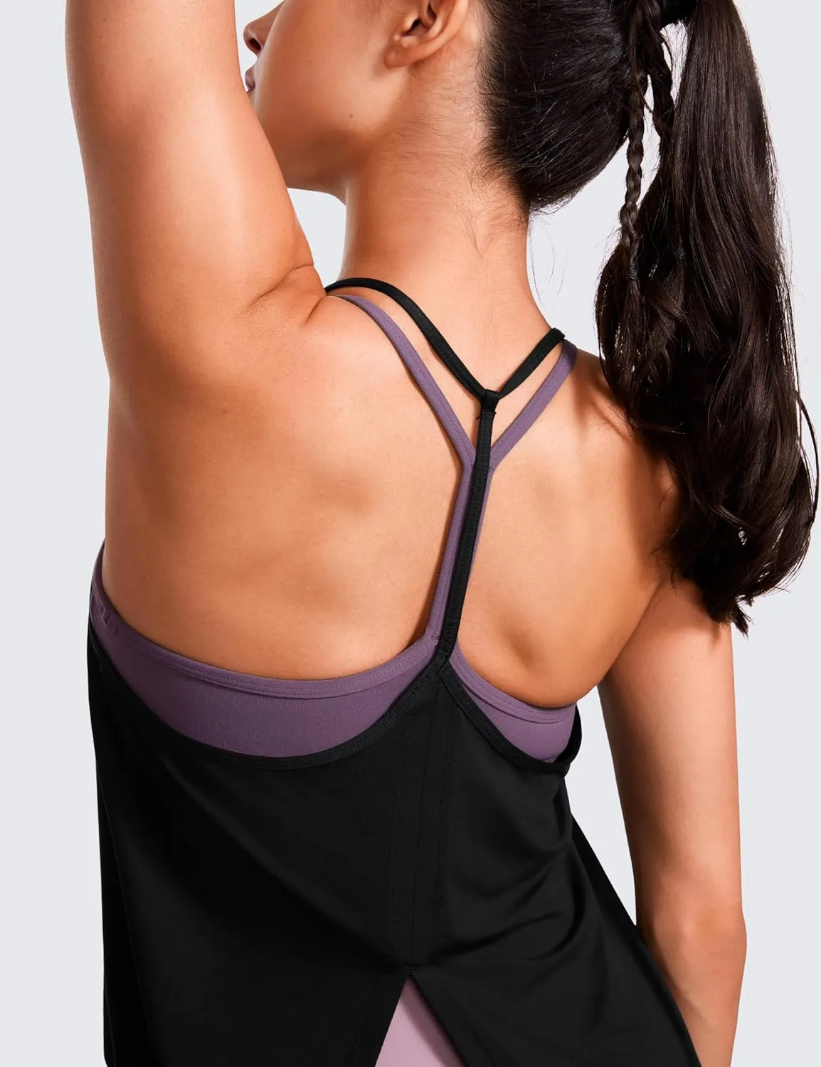 CRZ YOGA Lightweight Tie Back Workout Tank Top for Women V Neck Spaghetti Strap Yoga Sleeveless Shirts Halter Camisole