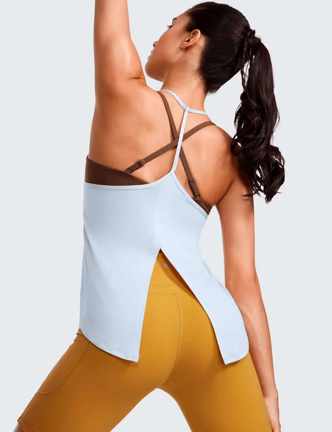 CRZ YOGA Lightweight Tie Back Workout Tank Top for Women V Neck Spaghetti Strap Yoga Sleeveless Shirts Halter Camisole
