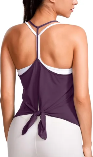 CRZ YOGA Lightweight Tie Back Workout Tank Top for Women V Neck Spaghetti Strap Yoga Sleeveless Shirts Halter Camisole