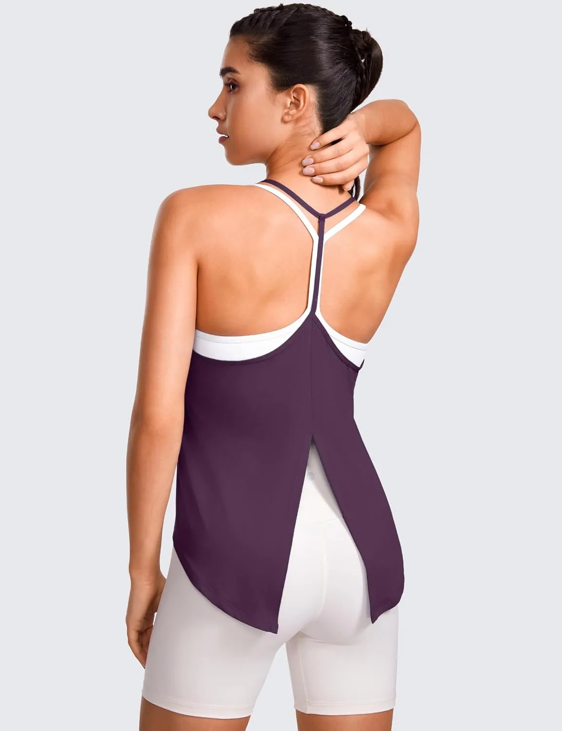 CRZ YOGA Lightweight Tie Back Workout Tank Top for Women V Neck Spaghetti Strap Yoga Sleeveless Shirts Halter Camisole
