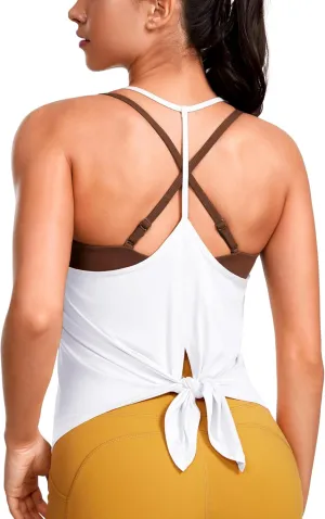 CRZ YOGA Lightweight Tie Back Workout Tank Top for Women V Neck Spaghetti Strap Yoga Sleeveless Shirts Halter Camisole