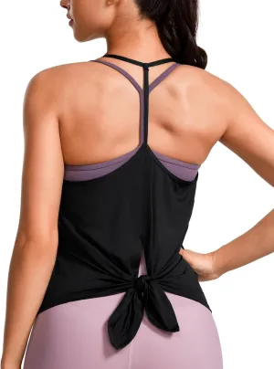 CRZ YOGA Lightweight Tie Back Workout Tank Top for Women V Neck Spaghetti Strap Yoga Sleeveless Shirts Halter Camisole