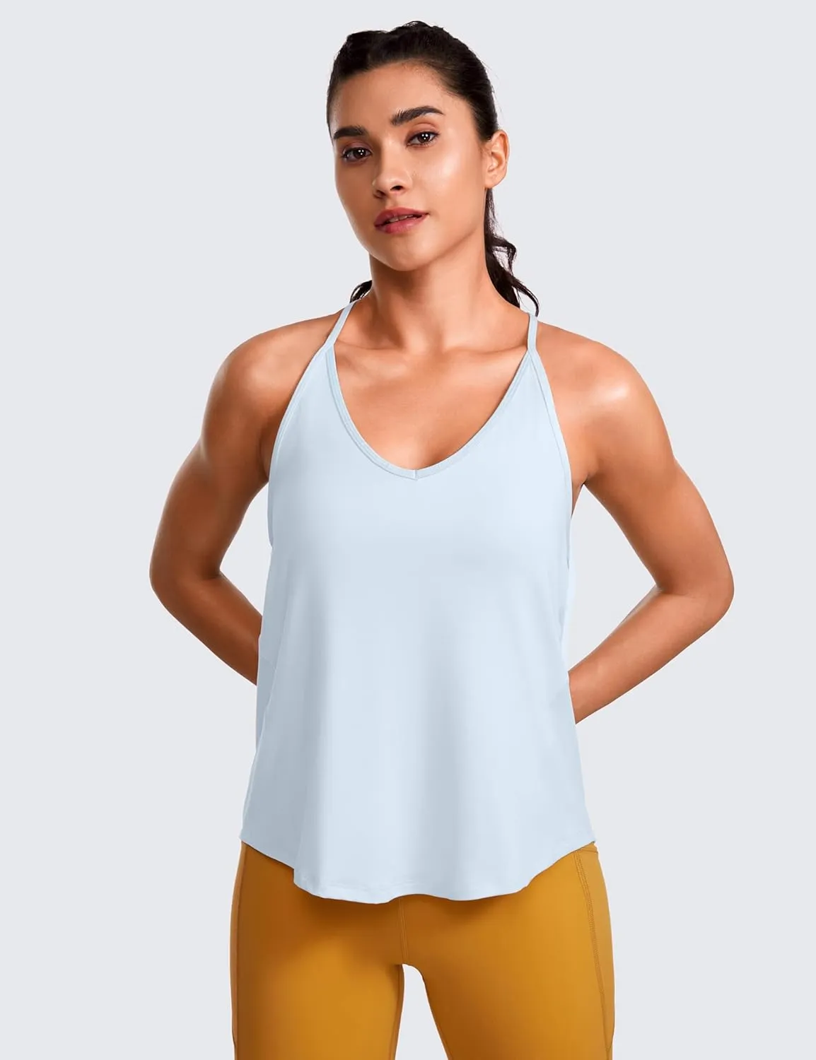 CRZ YOGA Lightweight Tie Back Workout Tank Top for Women V Neck Spaghetti Strap Yoga Sleeveless Shirts Halter Camisole