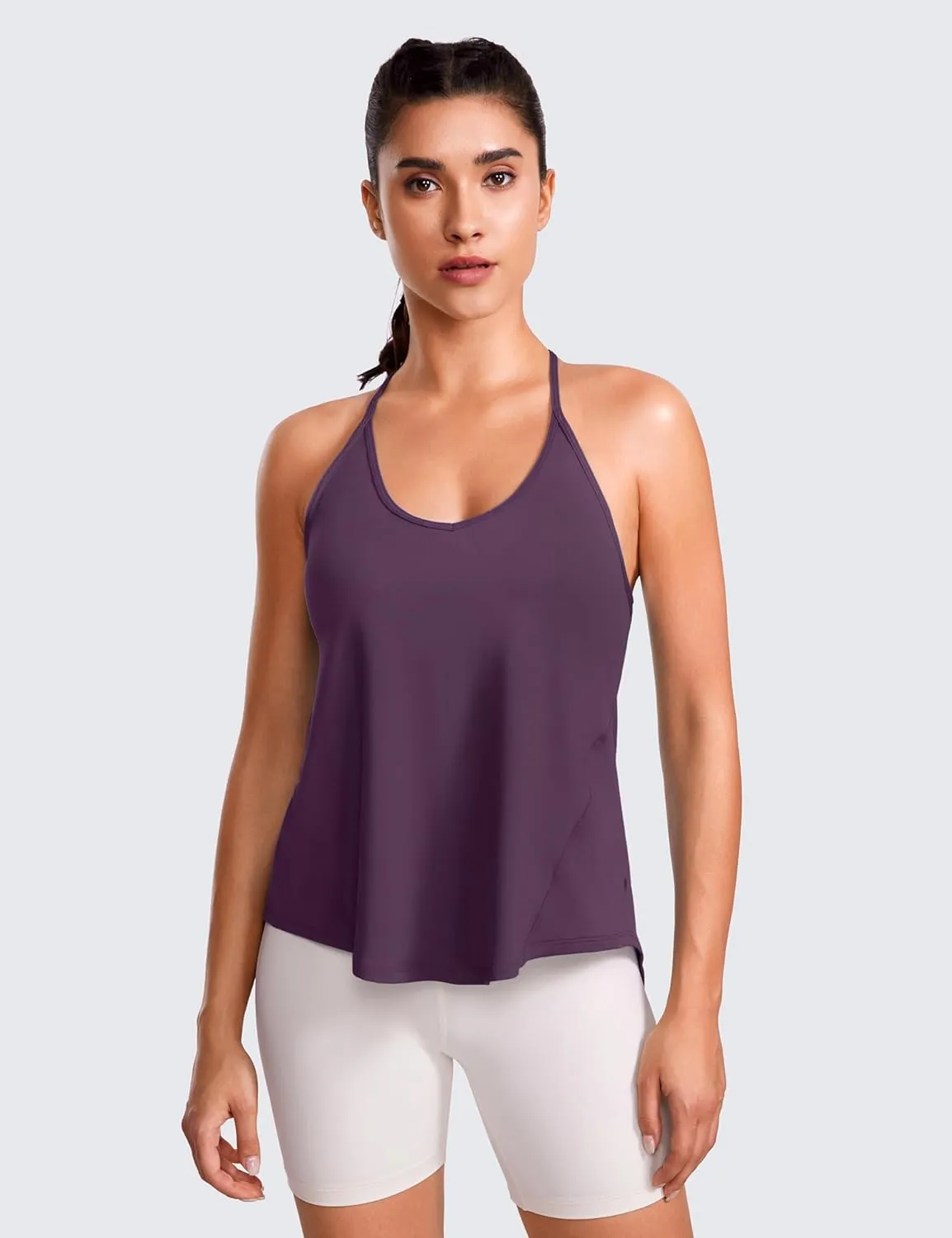 CRZ YOGA Lightweight Tie Back Workout Tank Top for Women V Neck Spaghetti Strap Yoga Sleeveless Shirts Halter Camisole
