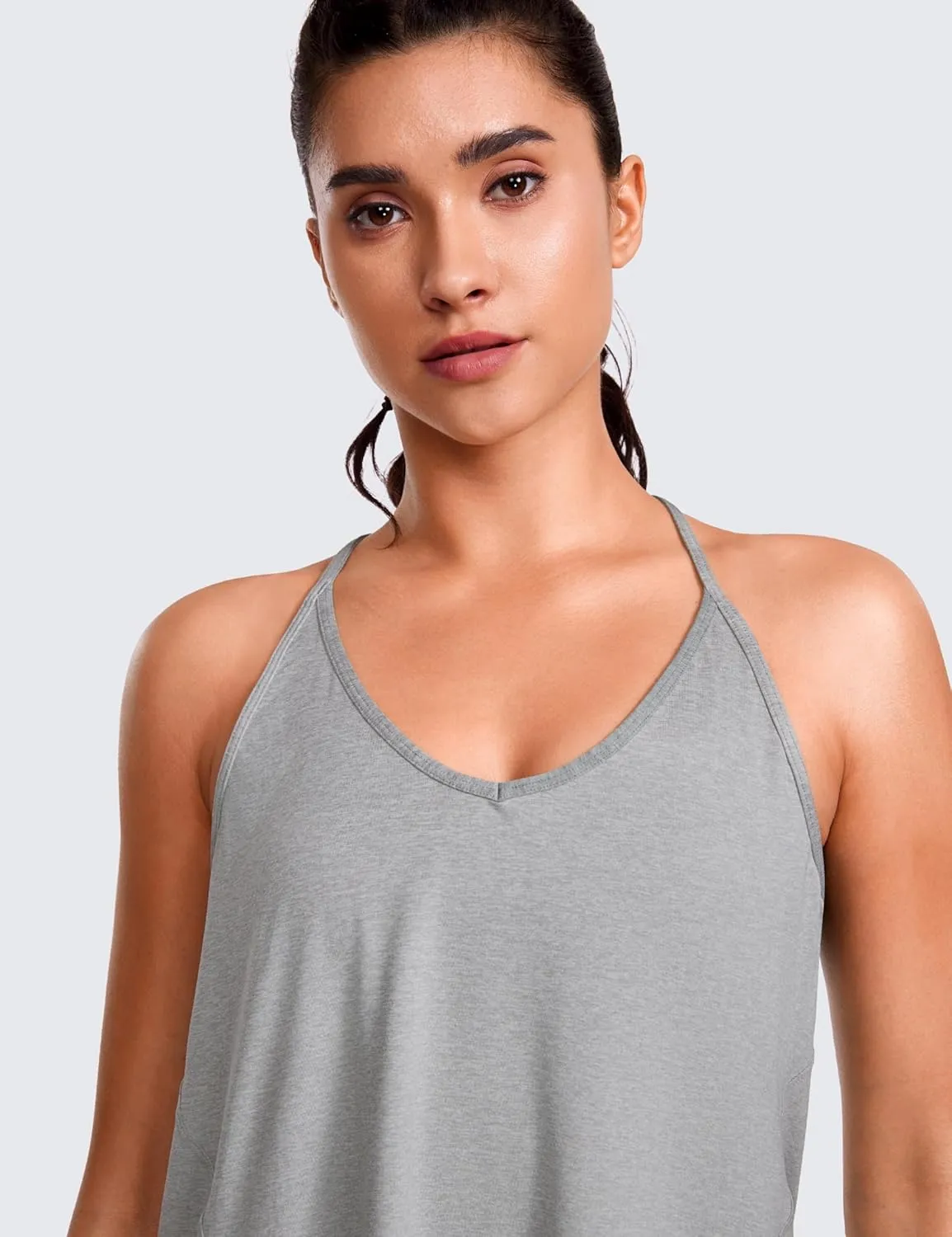 CRZ YOGA Lightweight Tie Back Workout Tank Top for Women V Neck Spaghetti Strap Yoga Sleeveless Shirts Halter Camisole