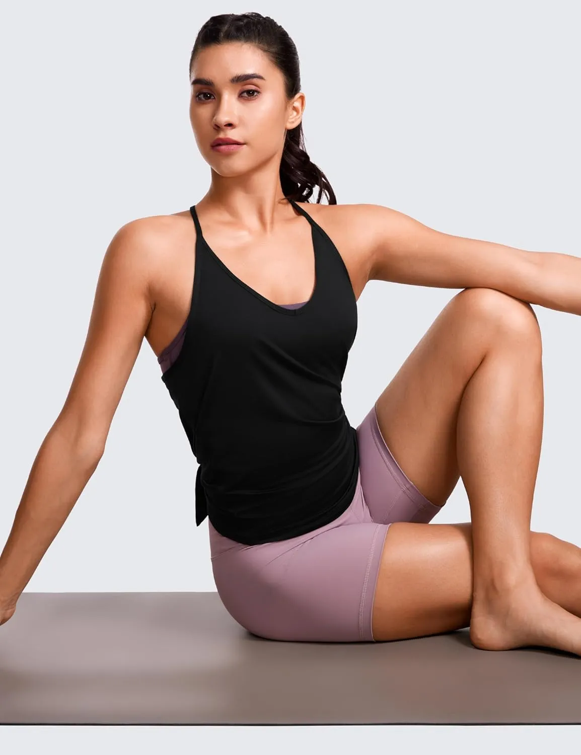 CRZ YOGA Lightweight Tie Back Workout Tank Top for Women V Neck Spaghetti Strap Yoga Sleeveless Shirts Halter Camisole