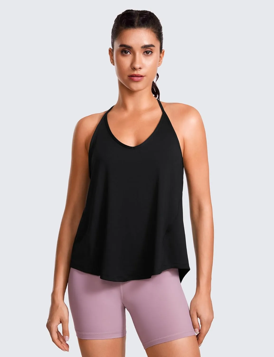 CRZ YOGA Lightweight Tie Back Workout Tank Top for Women V Neck Spaghetti Strap Yoga Sleeveless Shirts Halter Camisole