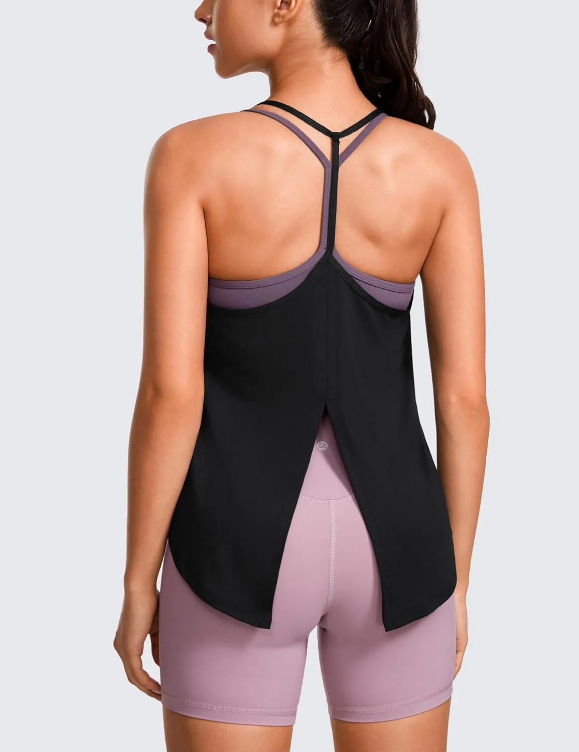 CRZ YOGA Lightweight Tie Back Workout Tank Top for Women V Neck Spaghetti Strap Yoga Sleeveless Shirts Halter Camisole