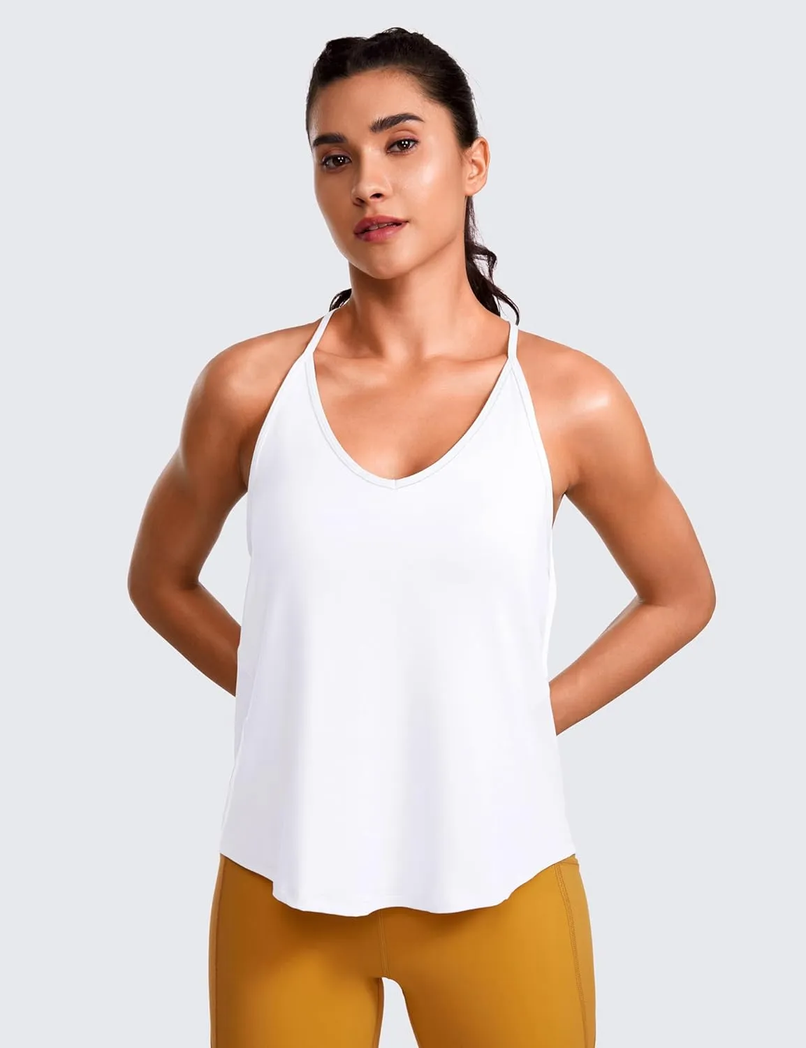 CRZ YOGA Lightweight Tie Back Workout Tank Top for Women V Neck Spaghetti Strap Yoga Sleeveless Shirts Halter Camisole
