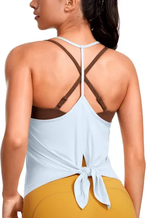CRZ YOGA Lightweight Tie Back Workout Tank Top for Women V Neck Spaghetti Strap Yoga Sleeveless Shirts Halter Camisole