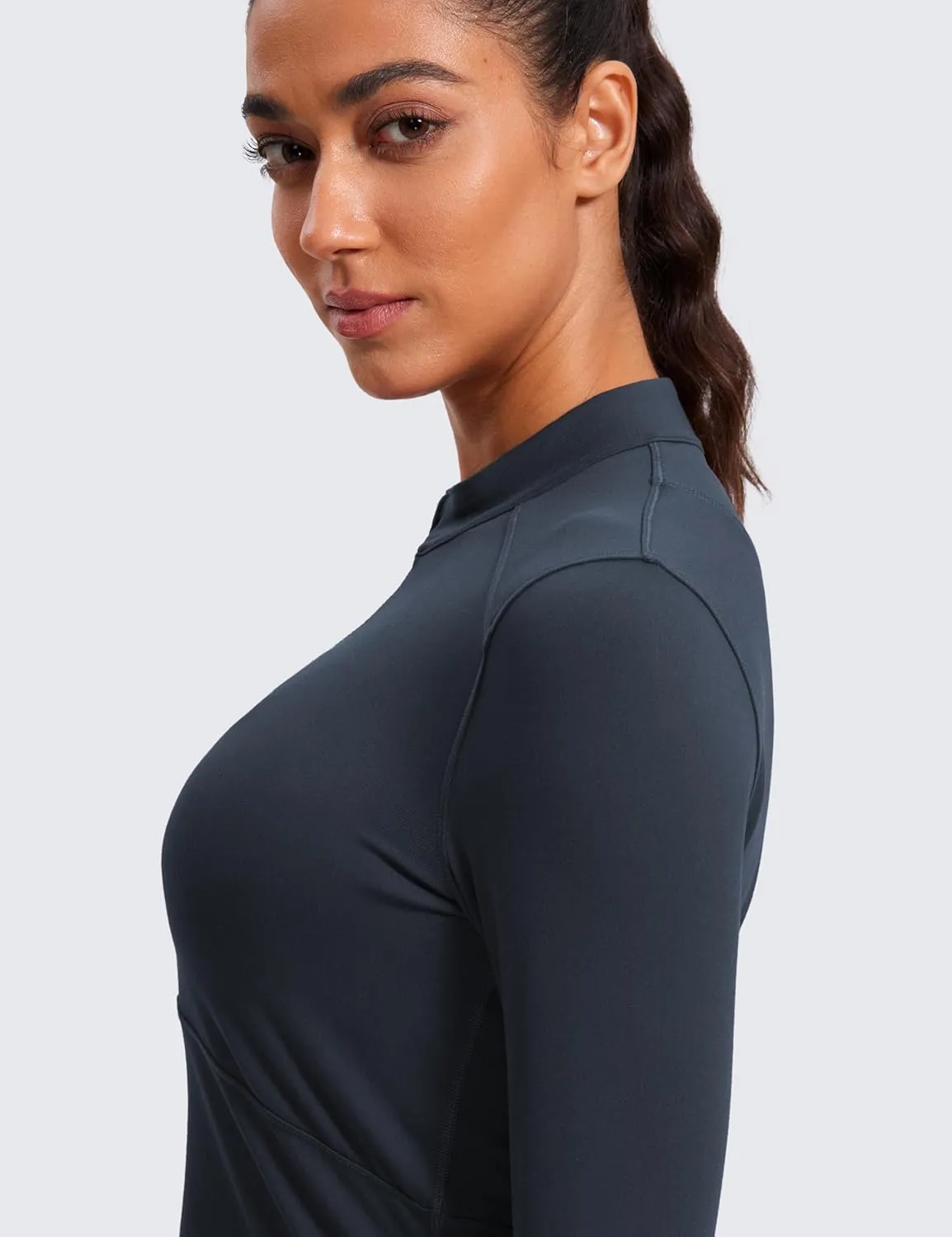 CRZ YOGA Women's Long Sleeve Crop Top Quick Dry Cropped Workout Shirts Half Quarter Zip Pullover Running Athletic Fall Shirt