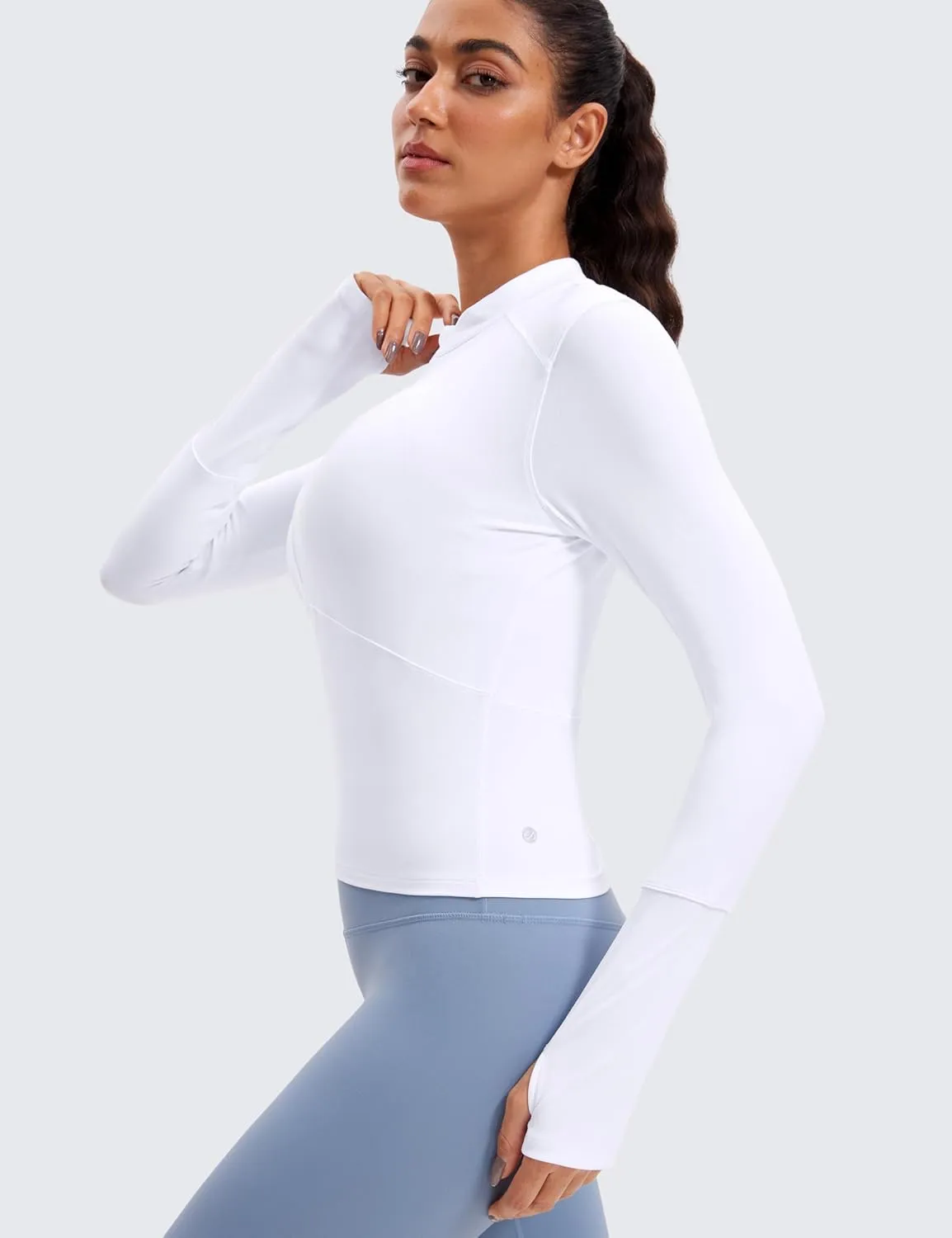 CRZ YOGA Women's Long Sleeve Crop Top Quick Dry Cropped Workout Shirts Half Quarter Zip Pullover Running Athletic Fall Shirt