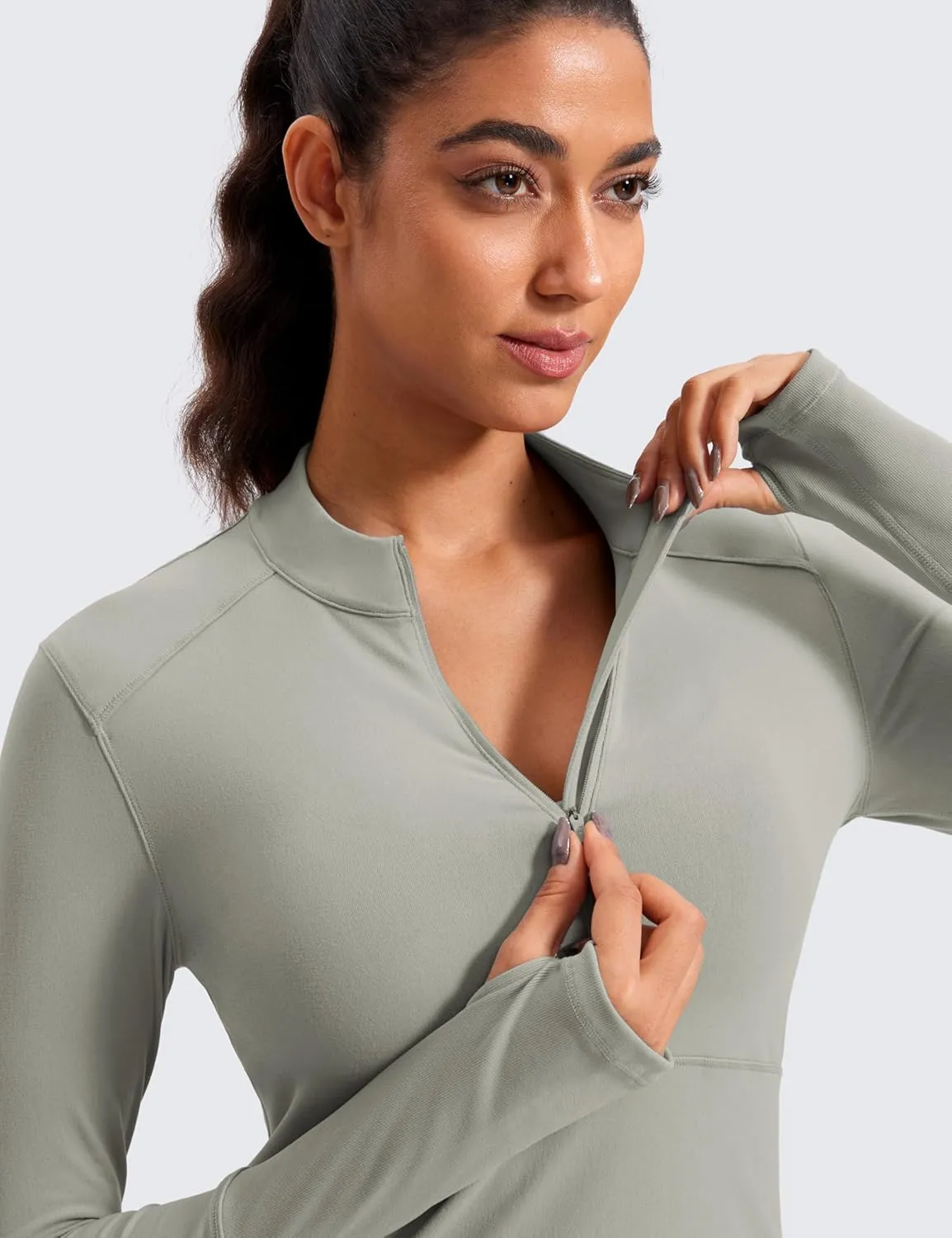 CRZ YOGA Women's Long Sleeve Crop Top Quick Dry Cropped Workout Shirts Half Quarter Zip Pullover Running Athletic Fall Shirt