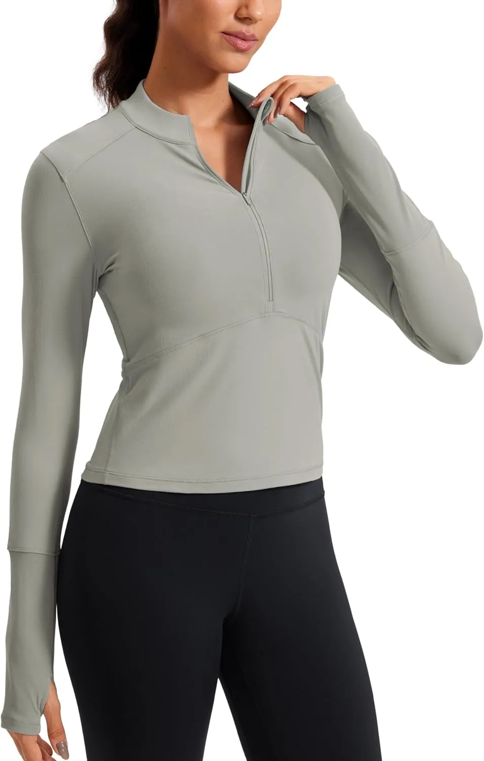 CRZ YOGA Women's Long Sleeve Crop Top Quick Dry Cropped Workout Shirts Half Quarter Zip Pullover Running Athletic Fall Shirt