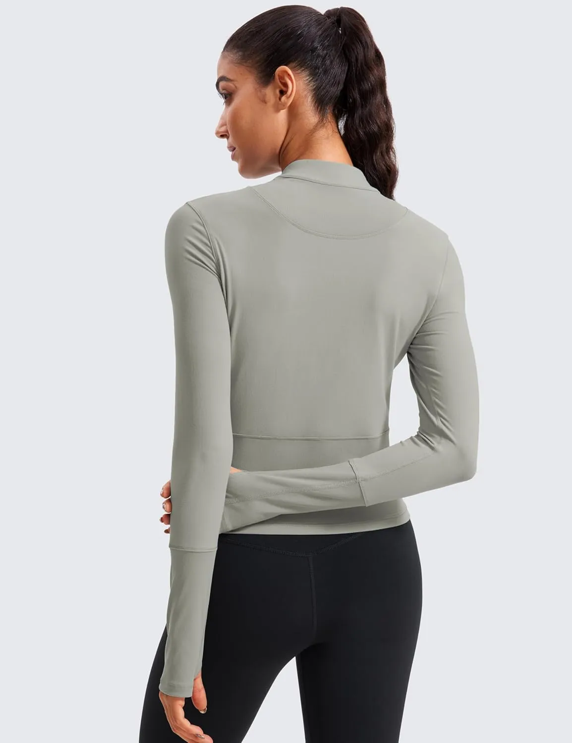 CRZ YOGA Women's Long Sleeve Crop Top Quick Dry Cropped Workout Shirts Half Quarter Zip Pullover Running Athletic Fall Shirt