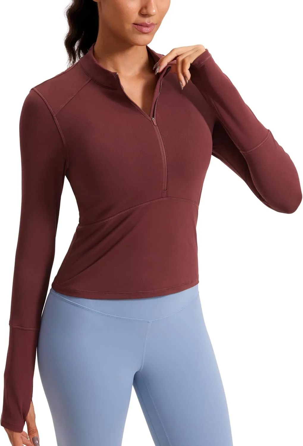 CRZ YOGA Women's Long Sleeve Crop Top Quick Dry Cropped Workout Shirts Half Quarter Zip Pullover Running Athletic Fall Shirt
